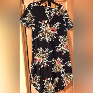 Navy blue, flowery, longer dress